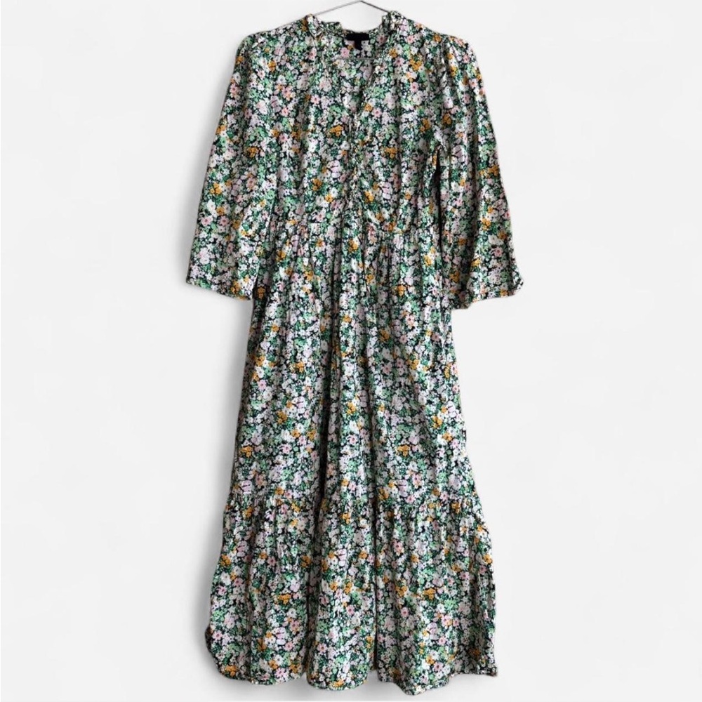 Floral Tiered Maxi Dress - Green & Pink